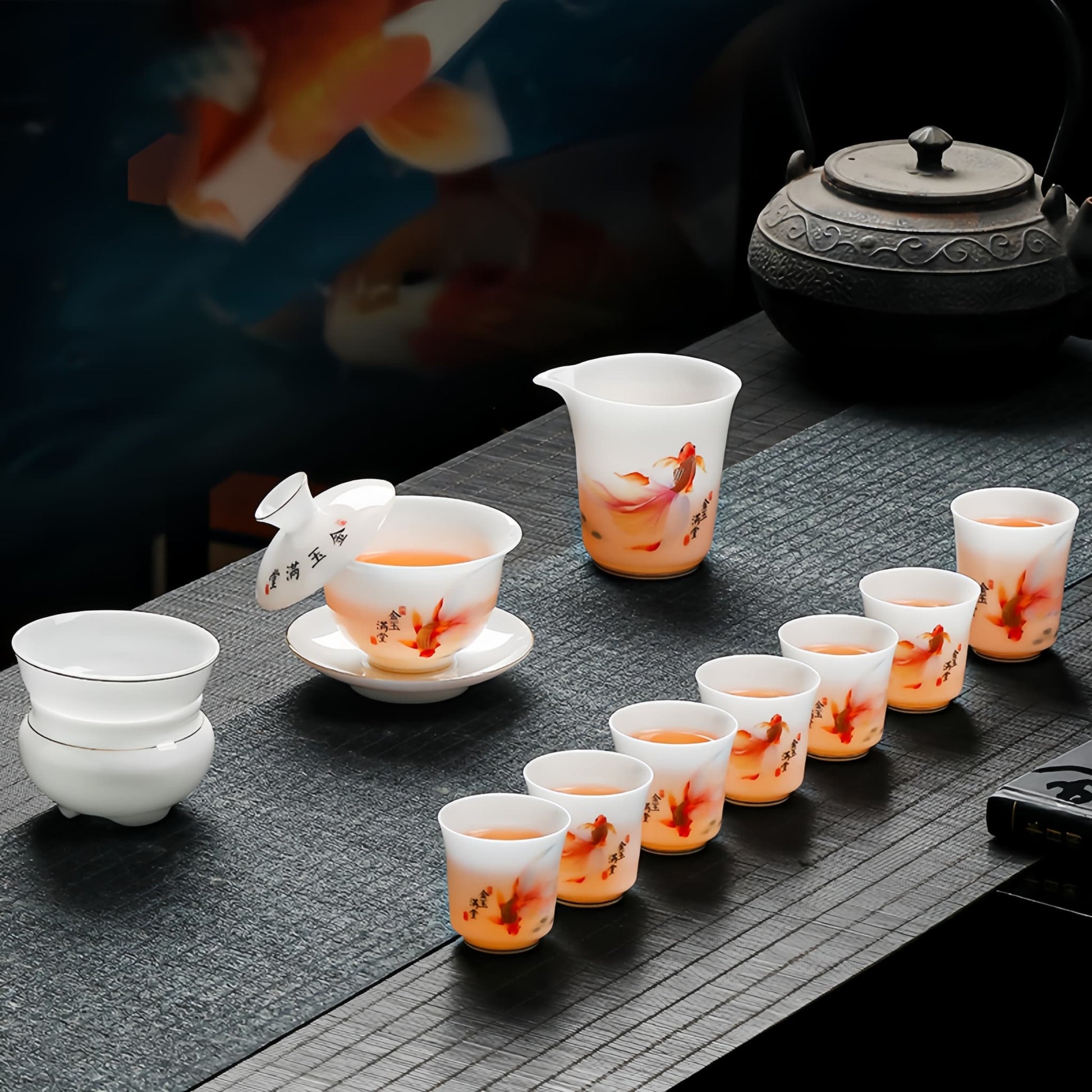  YUNGPING Abundant Fortune Icy Jade Porcelain Kunfu Tea Set, 10-Piece