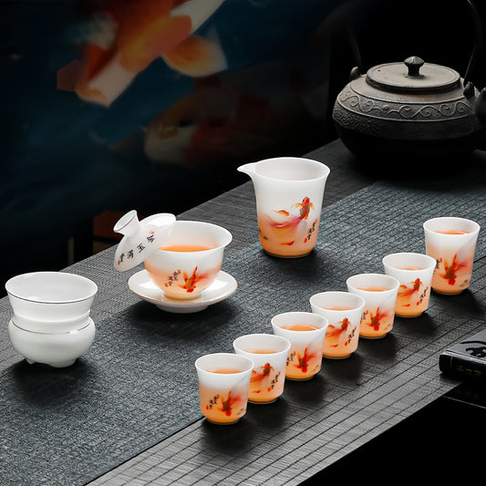  YUNGPING Abundant Fortune Icy Jade Porcelain Kunfu Tea Set, 10-Piece