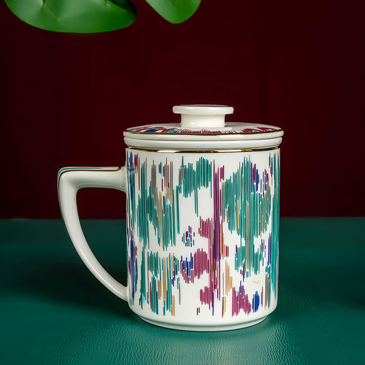 YUNGPING Artistic Lens Fine Bone China Infuser Tea Mug, 3-Piece, styled for a casual afternoon tea.
