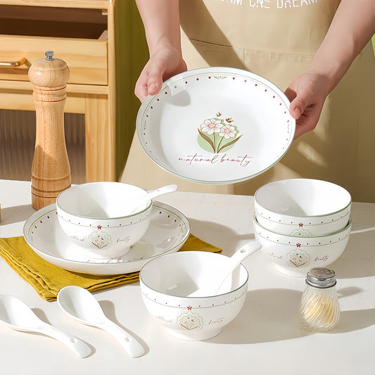 YUNGPING Floral Language Everyday Ceramic Dinnerware Set, 10-Piece