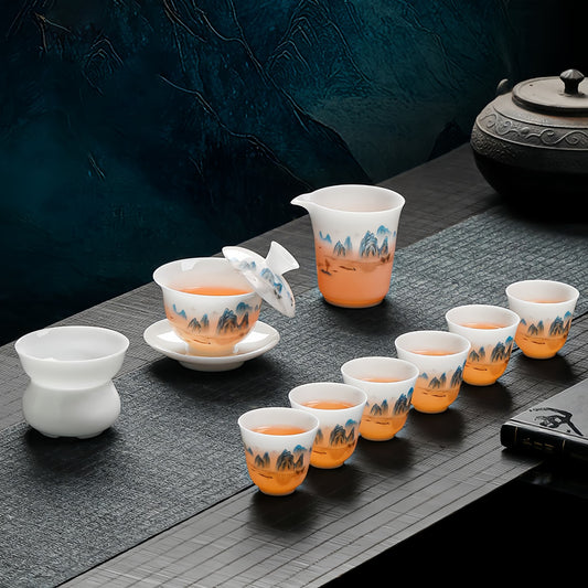 Tea set with cups and teapot, YUNGPING Jianghu Icy Jade Porcelain Kunfu Tea Set, 10-Piece