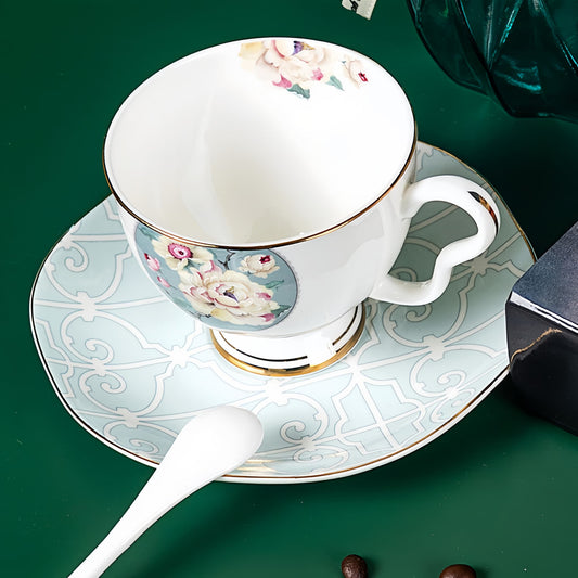 YUNGPING Urban Garden Fine Bone China Coffee Cup & Saucer, 3-Piece, styled for a casual afternoon tea.