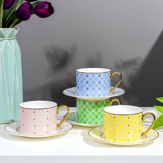YUNGPING Vibrant Joy Fine Bone China Coffee Cup & Saucer, 2-Piece, styled for a casual afternoon tea.